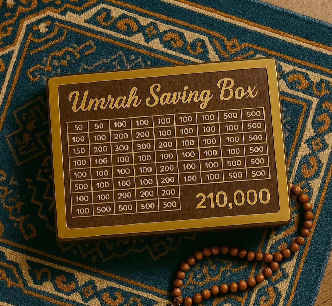 Wooden Umrah Saving Box – Premium 210,000 Goal Money Box For Umrah Fund