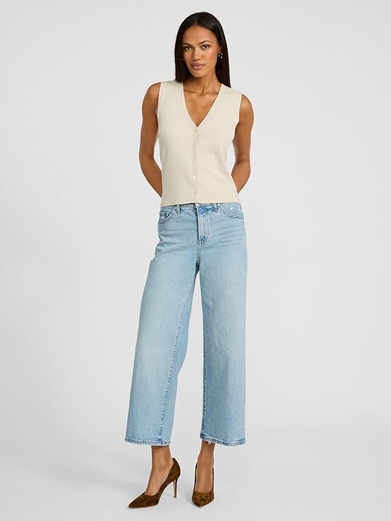 EXPRESS Women’s Wide-Leg Ankle Jeans – High Waisted Stretch Denim – Light Wash