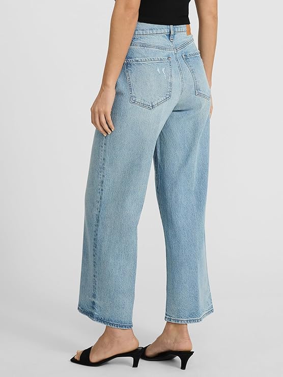 EXPRESS Women’s Wide-Leg Ankle Jeans – High Waisted Stretch Denim – Light Wash