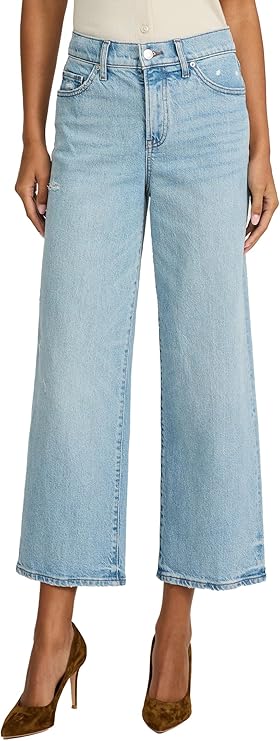 EXPRESS Women’s Wide-Leg Ankle Jeans – High Waisted Stretch Denim – Light Wash