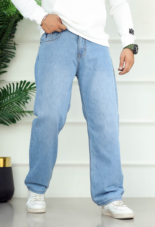 Turbo Men's Plain Denim Baggy Jeans In Sky Blue